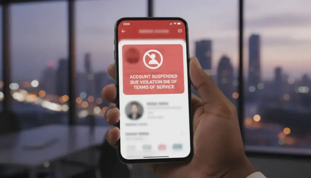 Telemóvel a exibir ícones de redes sociais como Instagram e TikTok com ecrã de aviso de restrição de idade.