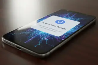 Smartphone com o PromptSpy Android malware usando inteligência artificial para bloquear sua própria desinstalação.