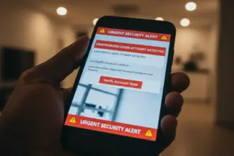 Aviso de segurança no e-mail do Facebook informando como recuperar conta facebook hackeada após alerta de risco.