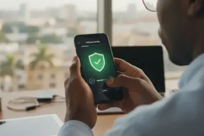 Smartphone com cadeado digital e escudo para recuperar whatsapp roubado hacker em interface de segurança.