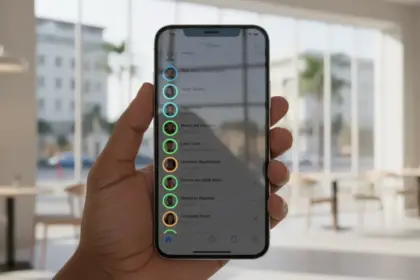 Interface do WhatsApp Beta com círculos de Status integrados às fotos de perfil na aba de conversas.