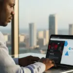 Usuários em massa abandonam ChatGPT e caminham rumo ao logotipo do Claude em um cenário tecnológico.