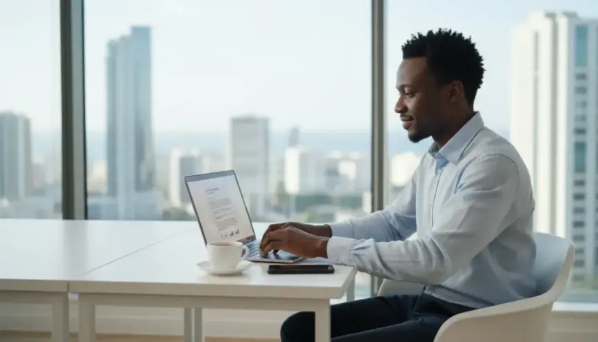 Pessoa usando notebook para solicitar a Certidão de Não Devedor agt online e evitar filas no serviço presencial.