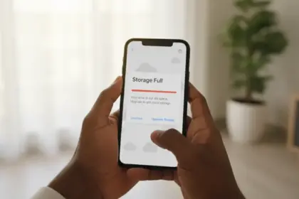 Aviso de Google Drive armazenamento cheio com barra de status vermelha indicando limite de espaço atingido.