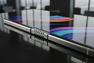 Smartphone dobrável Honor Magic V6 em destaque, exibindo sua dobradiça reforçada e design ultrafino e elegante.