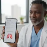 Interface digital exibe análise de exames e sintomas médicos através da IA de saúde da Amazon em um smartphone.