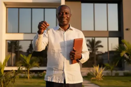 Guia para inscrição de imóvel e pagamento do Imposto Predial com chaves e documentos de propriedade sobre a mesa.