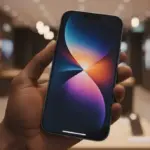 Vista frontal do iPhone 17e com design moderno e elegante em um cenário minimalista da Apple.