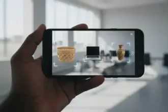 Interface de smartphone identificando múltiplos objetos simultâneos com a nova pesquisa visual Google e IA.