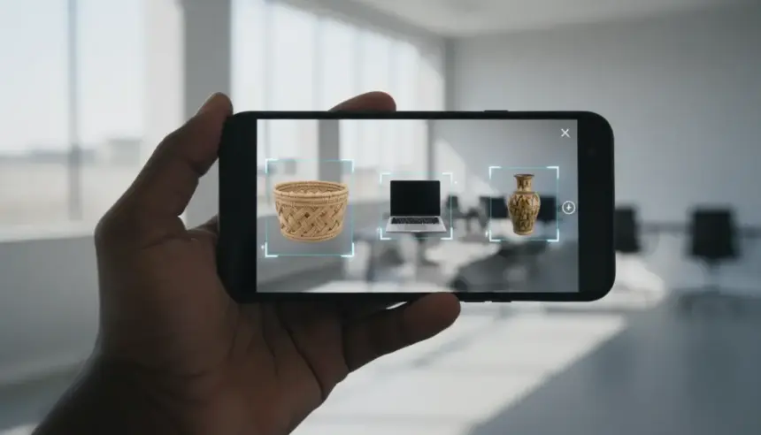 Interface de smartphone identificando múltiplos objetos simultâneos com a nova pesquisa visual Google e IA.