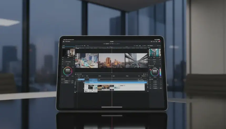 Novo iPad Air em teste de desempenho real, destacando sua potência de nível Pro e o design fino característico da Apple.