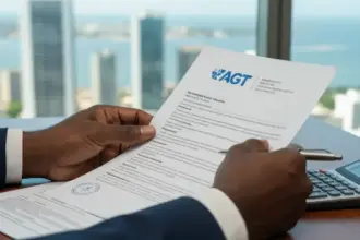 Profissional acessa site da AGT para suspender nif, evitando multas pesadas após fechamento da empresa ou inatividade.