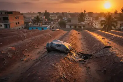 Alerta visual de perigo: tiros para o ar Angola não são inofensivos e causam acidentes graves ao retornarem ao solo.