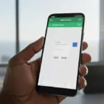 Smartphone exibe pagamento no WhatsApp Business com ícone de Euro e elementos visuais da União Europeia ao fundo.