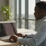 Interface do workspace privado rodando WordPress no navegador em um monitor, destacando o novo ambiente de edição.