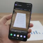 Smartphone Samsung com interface One UI 8.5 utilizando o Galaxy S26 Documentscan para digitalizar documentos.