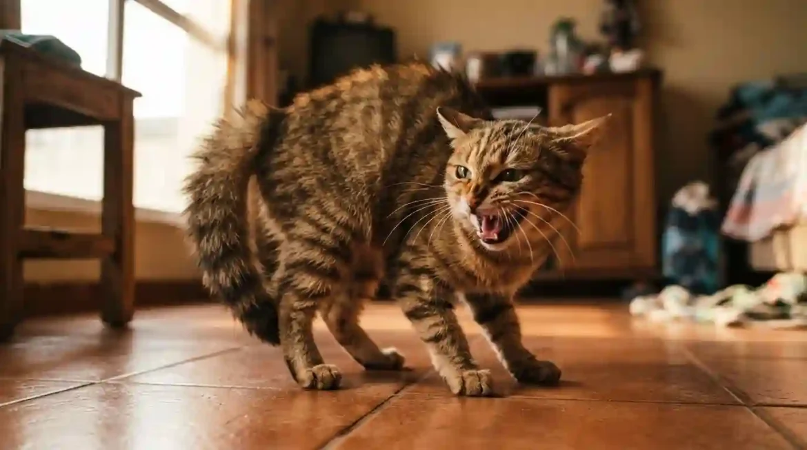 Gato doméstico salta em direção à câmera, recriando a cena de um gato atacar o dono em vídeo viral.